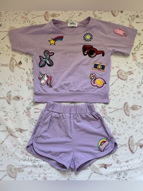 Lola and the Boys Girls Size 4 Lavender Patch Short Set Designer Matching Outfit